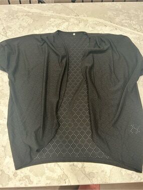 Black Eyelet Knit Top - Lightweight Perforated Fabric